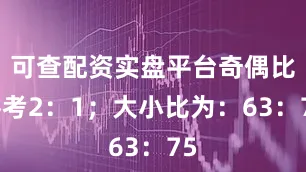 可查配资实盘平台奇偶比参考2：1；大小比为：63：75